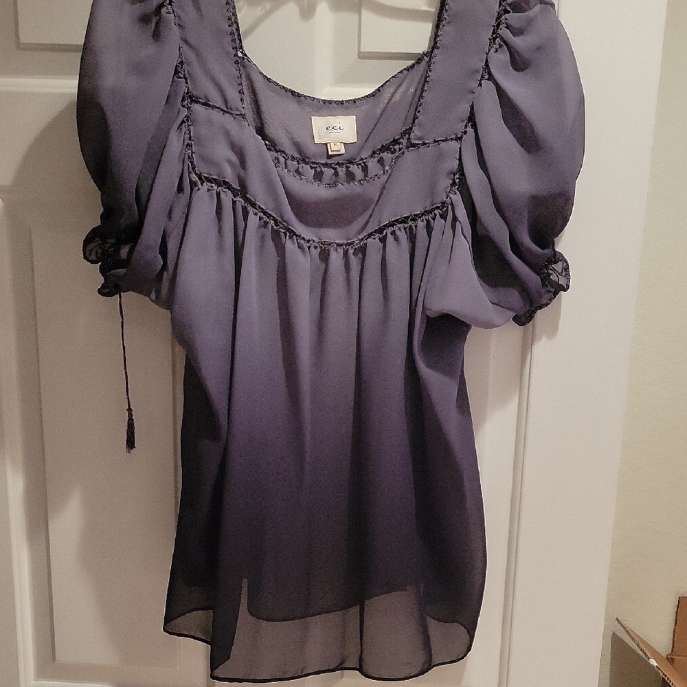 CAbi Blue Ombre Blouse with Puff Sleeves